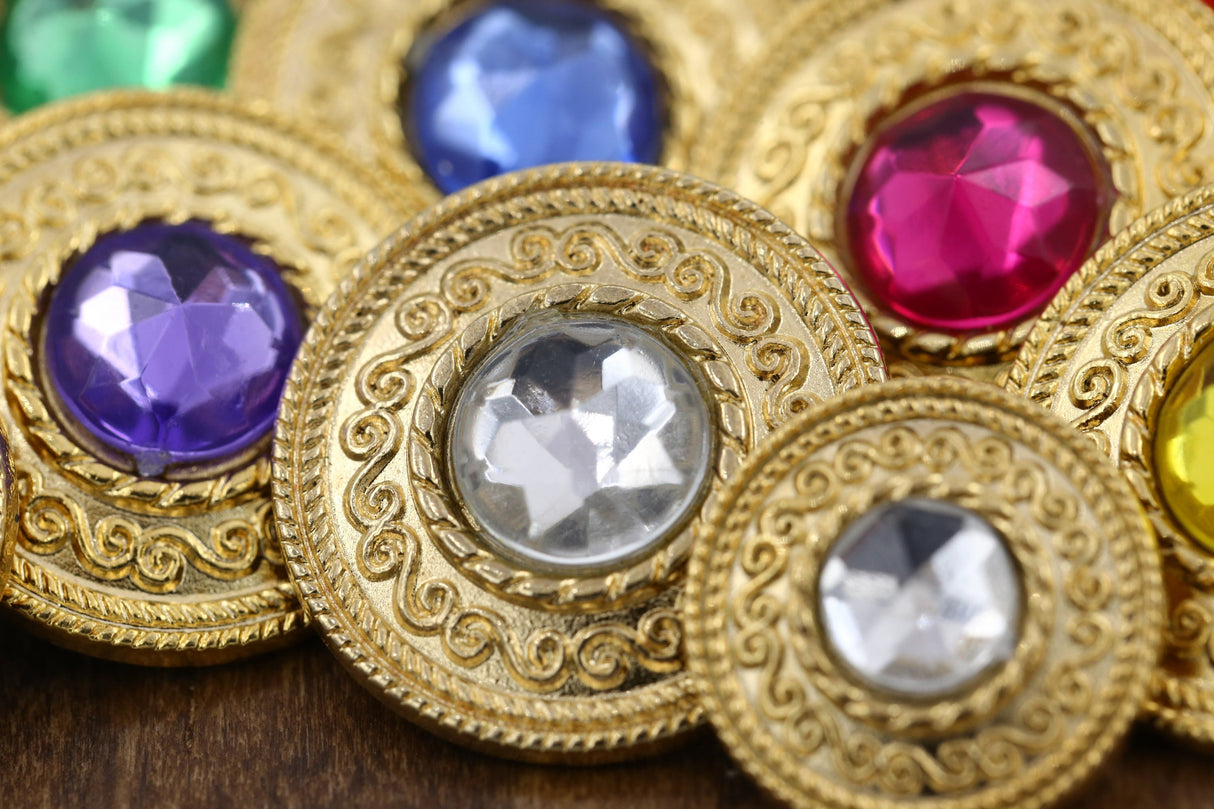 Gemstone Shank Button 15mm Gold Metal