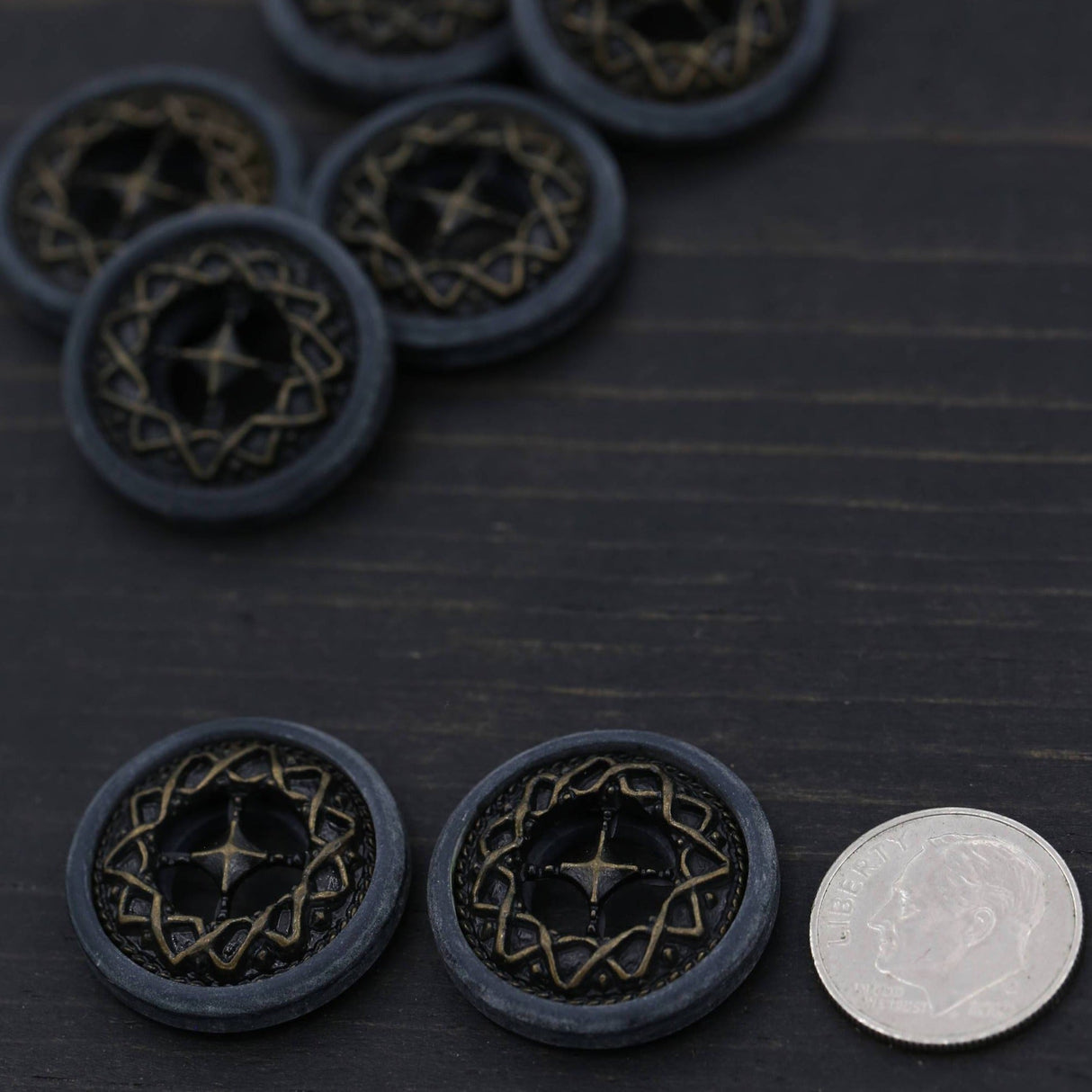 Plastic Button Antique Brass Center Charcoal 23mm