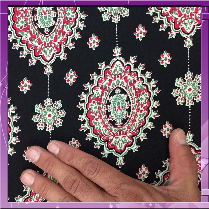 Rayon Challis Two Border Black and Fuchsia