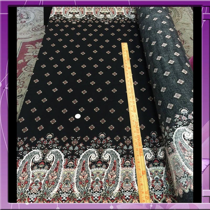 Rayon Challis Black Pink Paisley