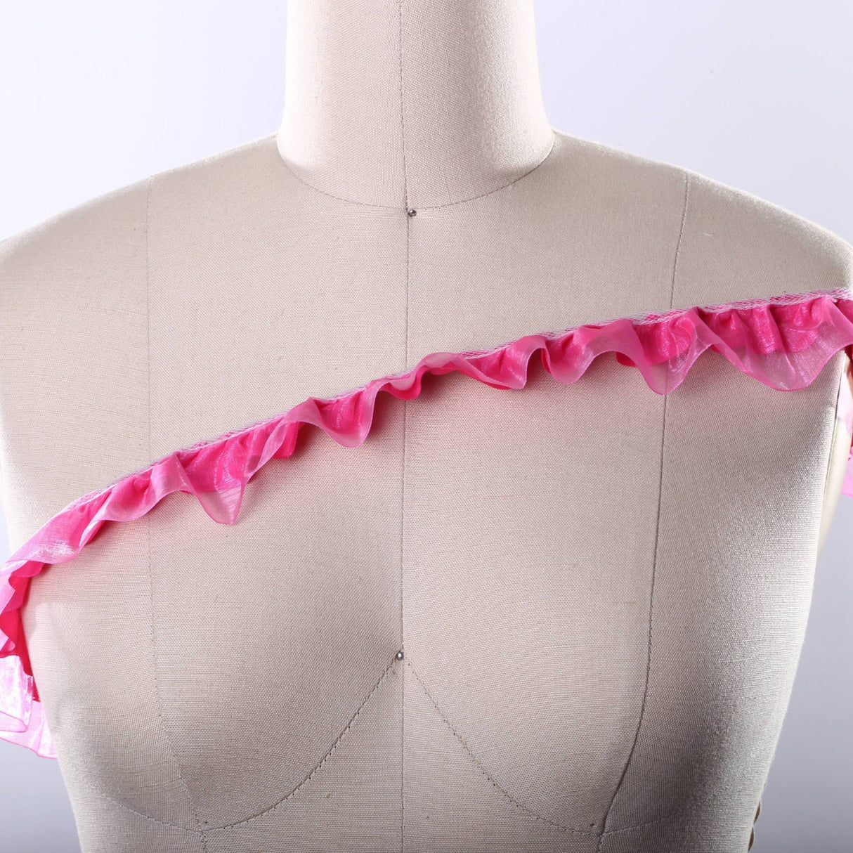 Satin Ruffle Trim Hot Pink 1.5in
