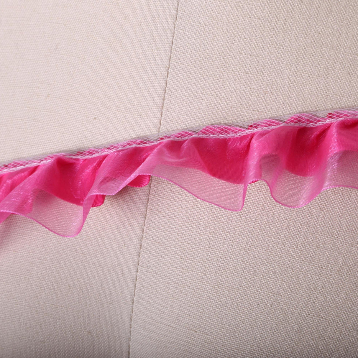 Satin Ruffle Trim Hot Pink 1.5in