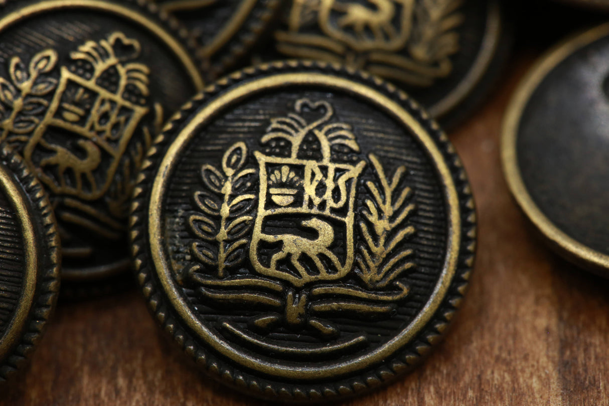 Metal Shank Button Antique Brass Jackal Crest