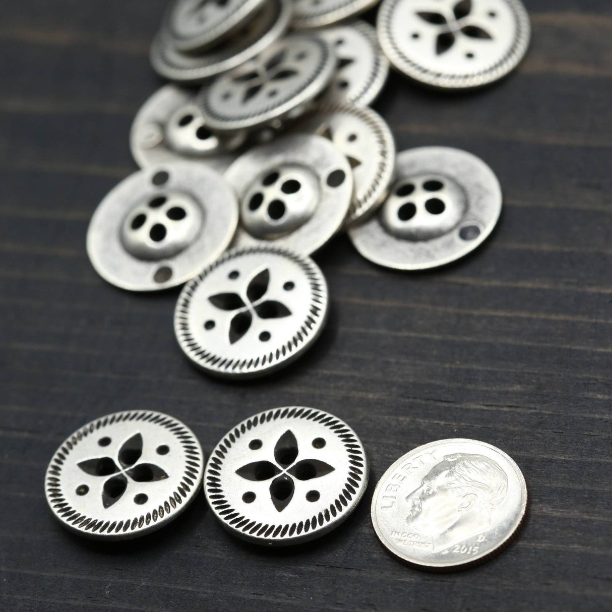 Metal Button Silver Almonds and Dots
