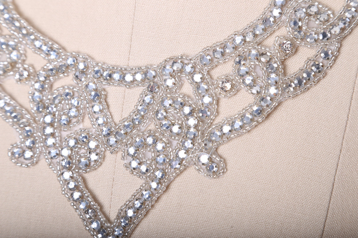 Beaded Rhinestone Neckline Applique