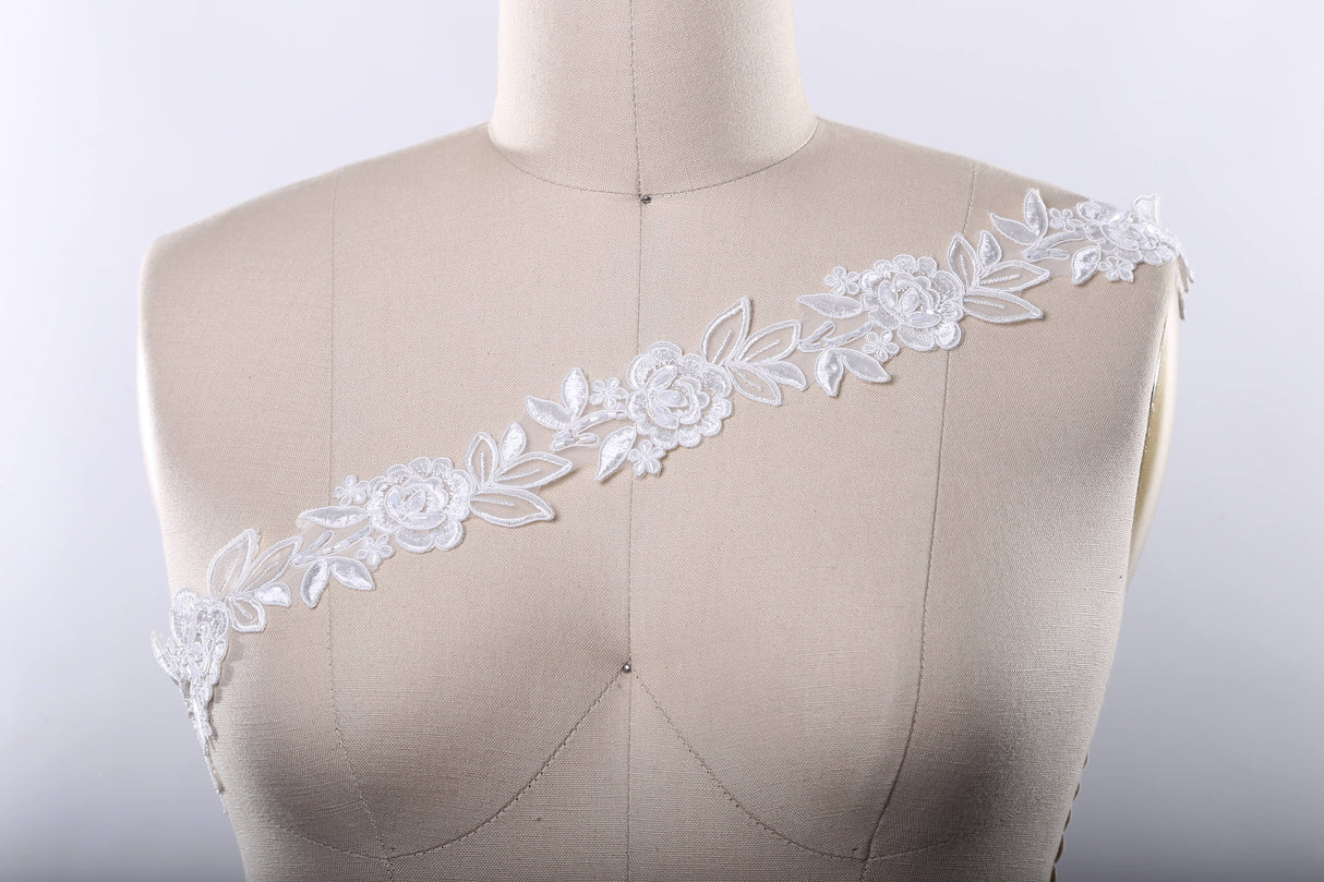 Beaded Bridal Lace Trim 1.5 Inch White Ivory