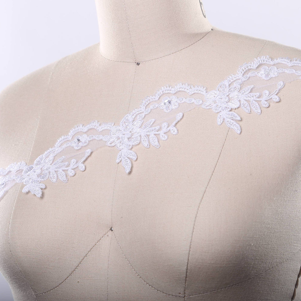 Beaded Bridal Lace Trim 2 Inch White Ivory