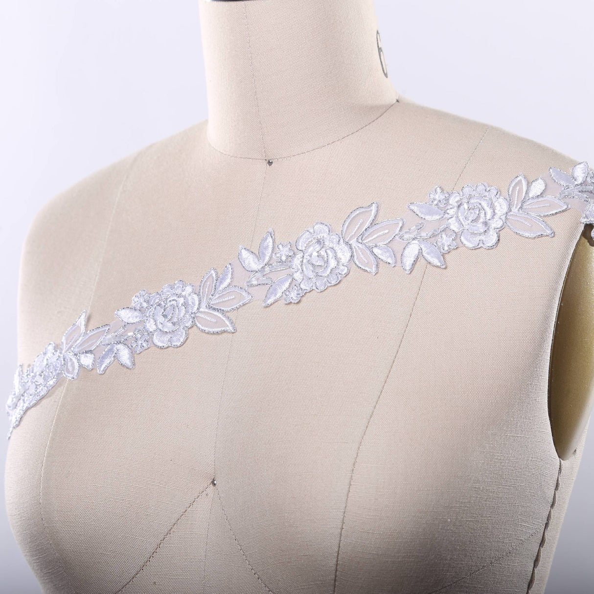 Bridal Lace Trim White Silver Beaded 1.5in