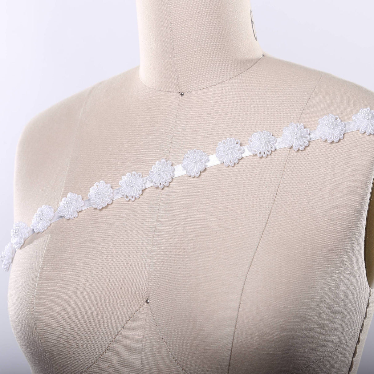 3D Flower Satin Ribbon Trim White Ivory