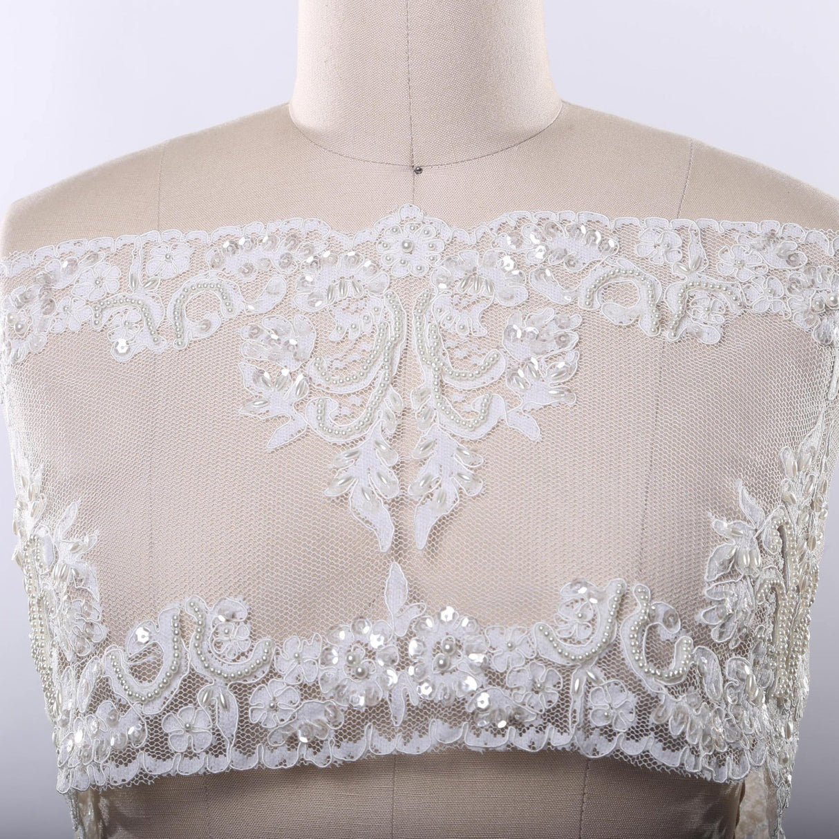 Beaded Lace Trim White Ivory 9 Inch