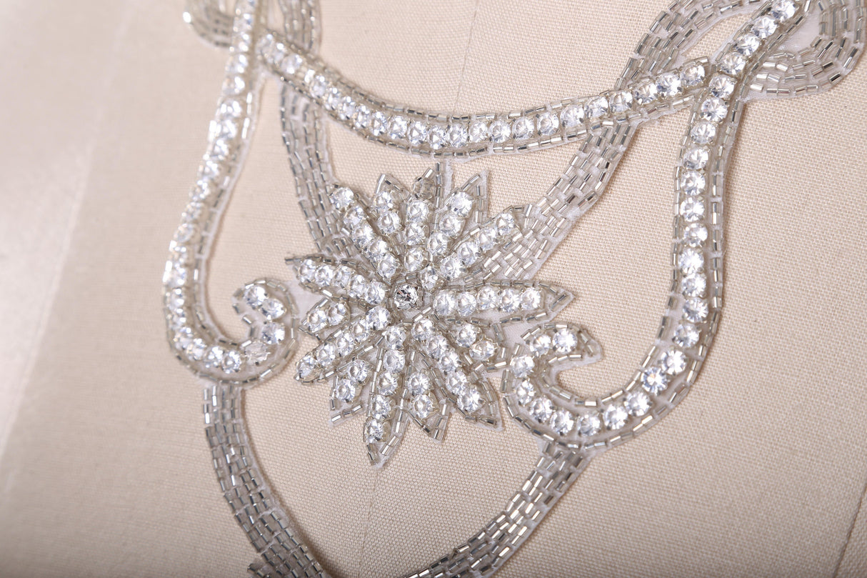 Rhinestone Applique Double Flower Gold Silver