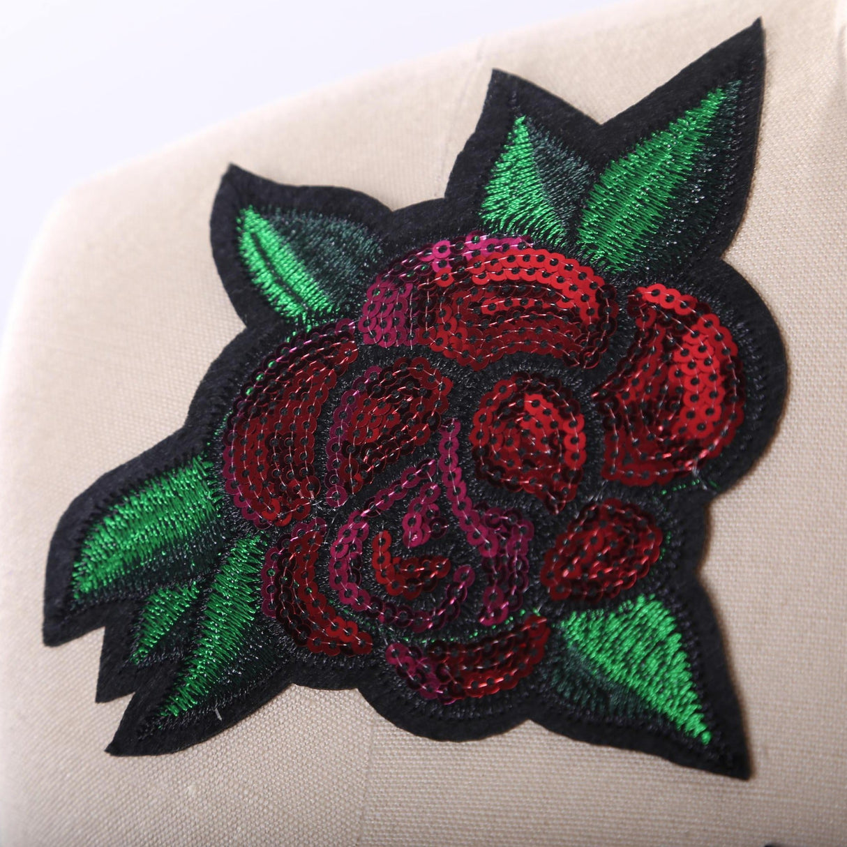 Sequined Rose Patch Red Green Iron-On