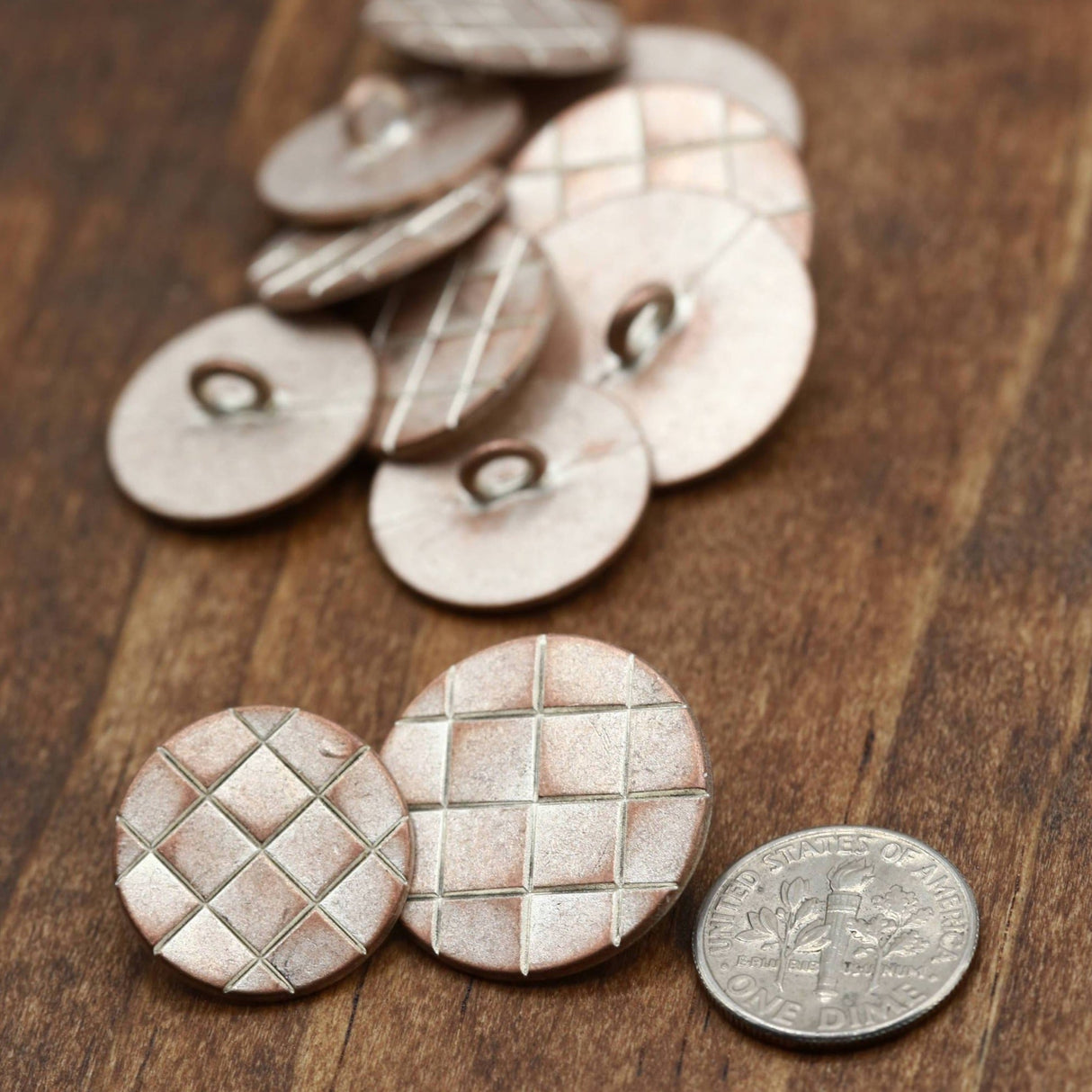 Metal Shank Button Rose Gold Bronze Woven