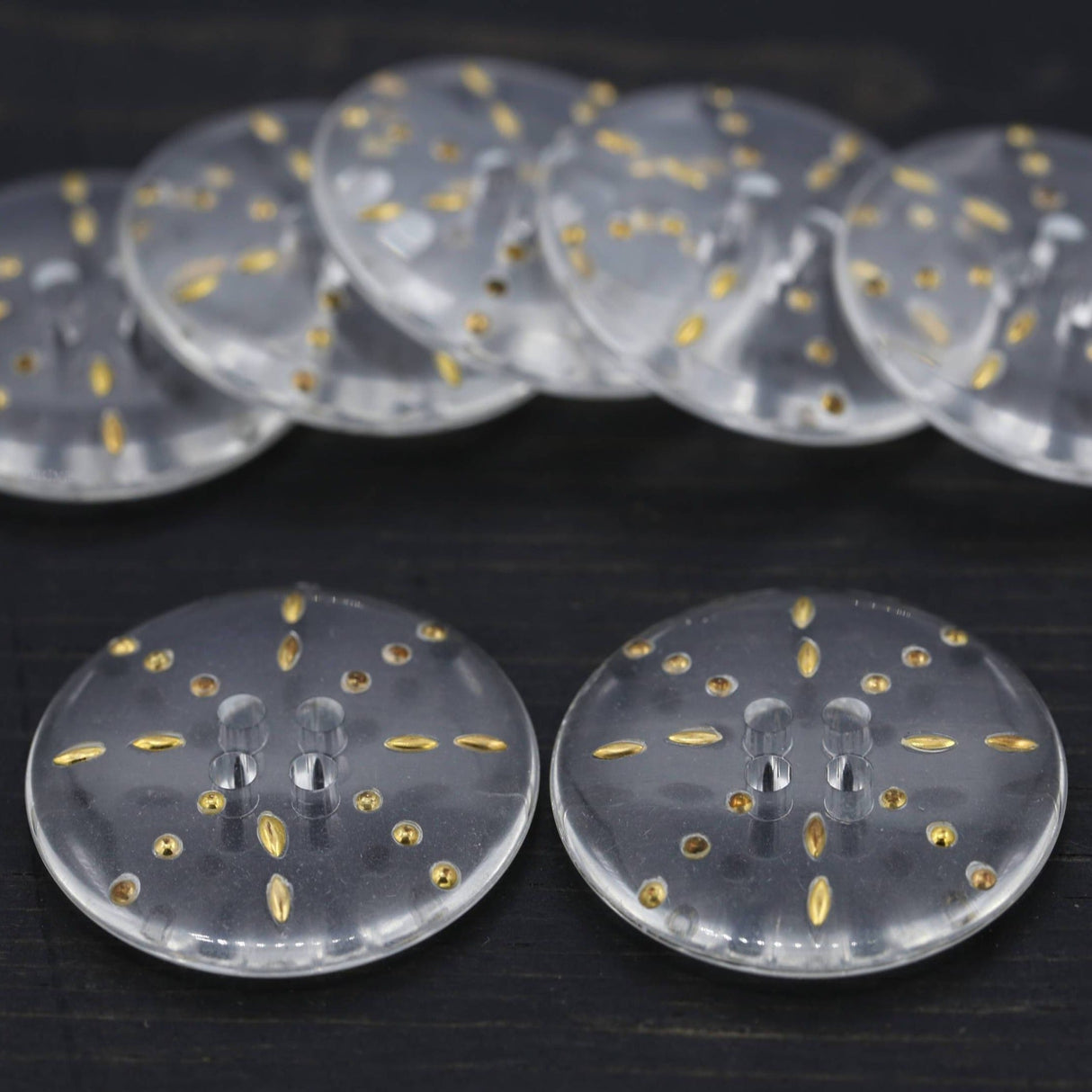 Plastic Button Clear Gold Etching Star 60L
