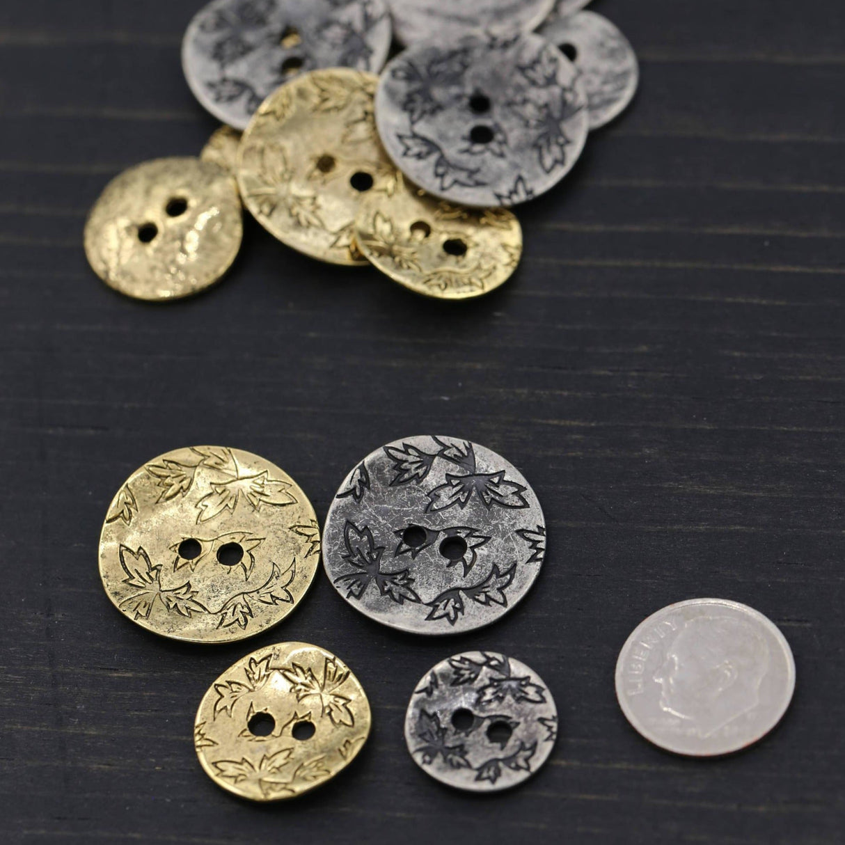 Leaf Metal Button Silver Gold Antique