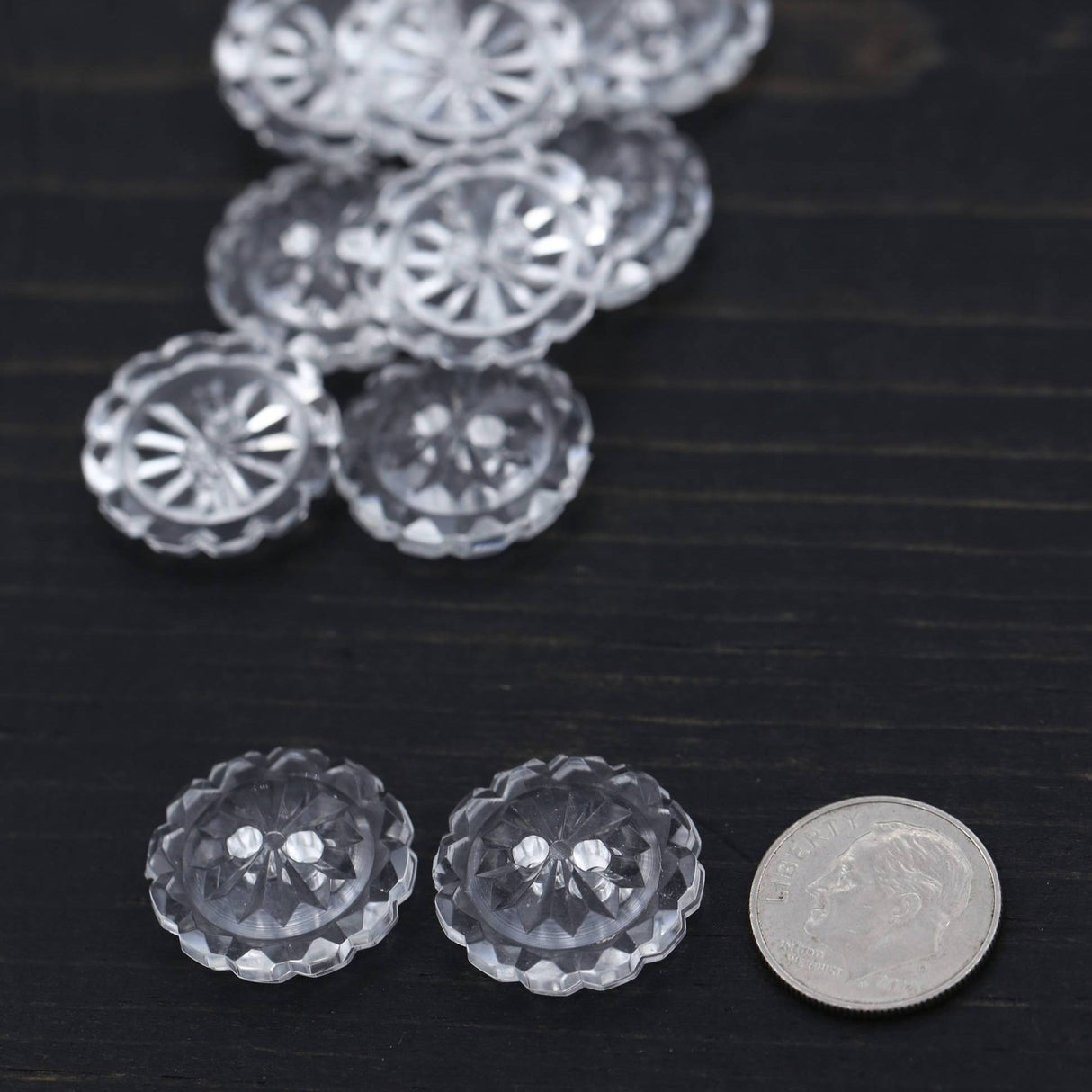 Clear Crystal Cut Plastic Button 2-Hole