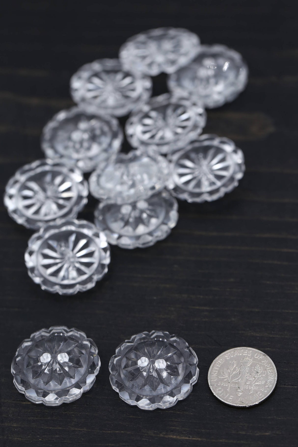 Clear Crystal Cut Plastic Button 2-Hole