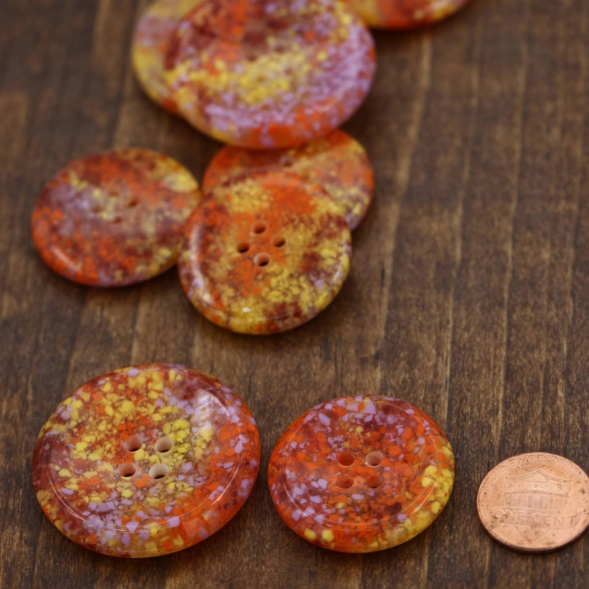 Plastic Button Orange Spotted 4-Hole