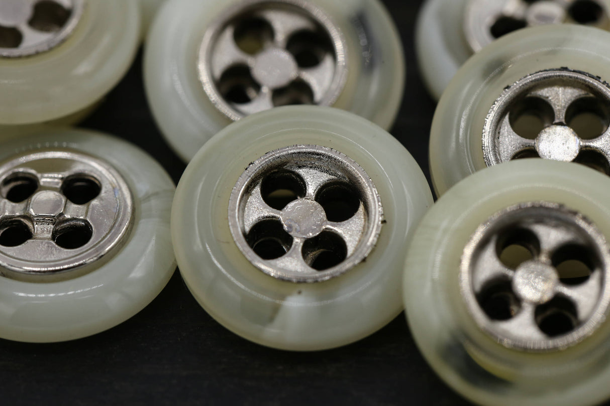 Plastic Beige Button with Silver Metal Center