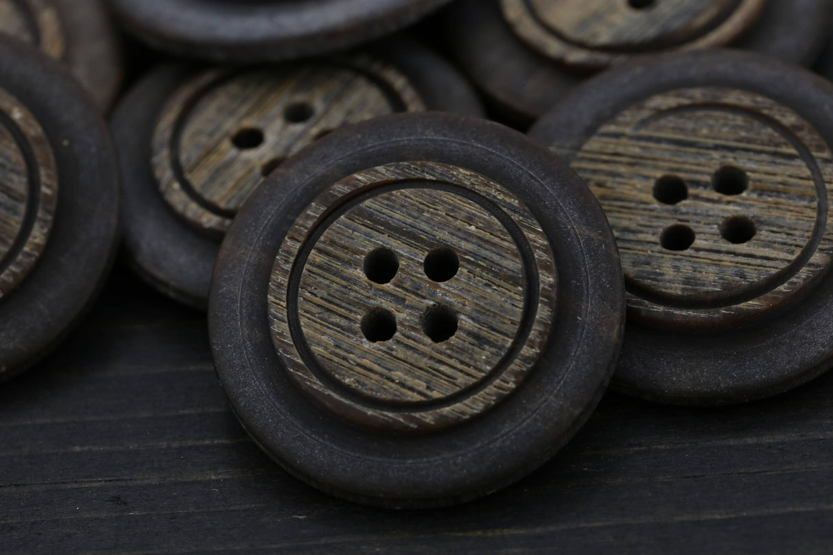 Brown Faux Wood Plastic Button 27mm