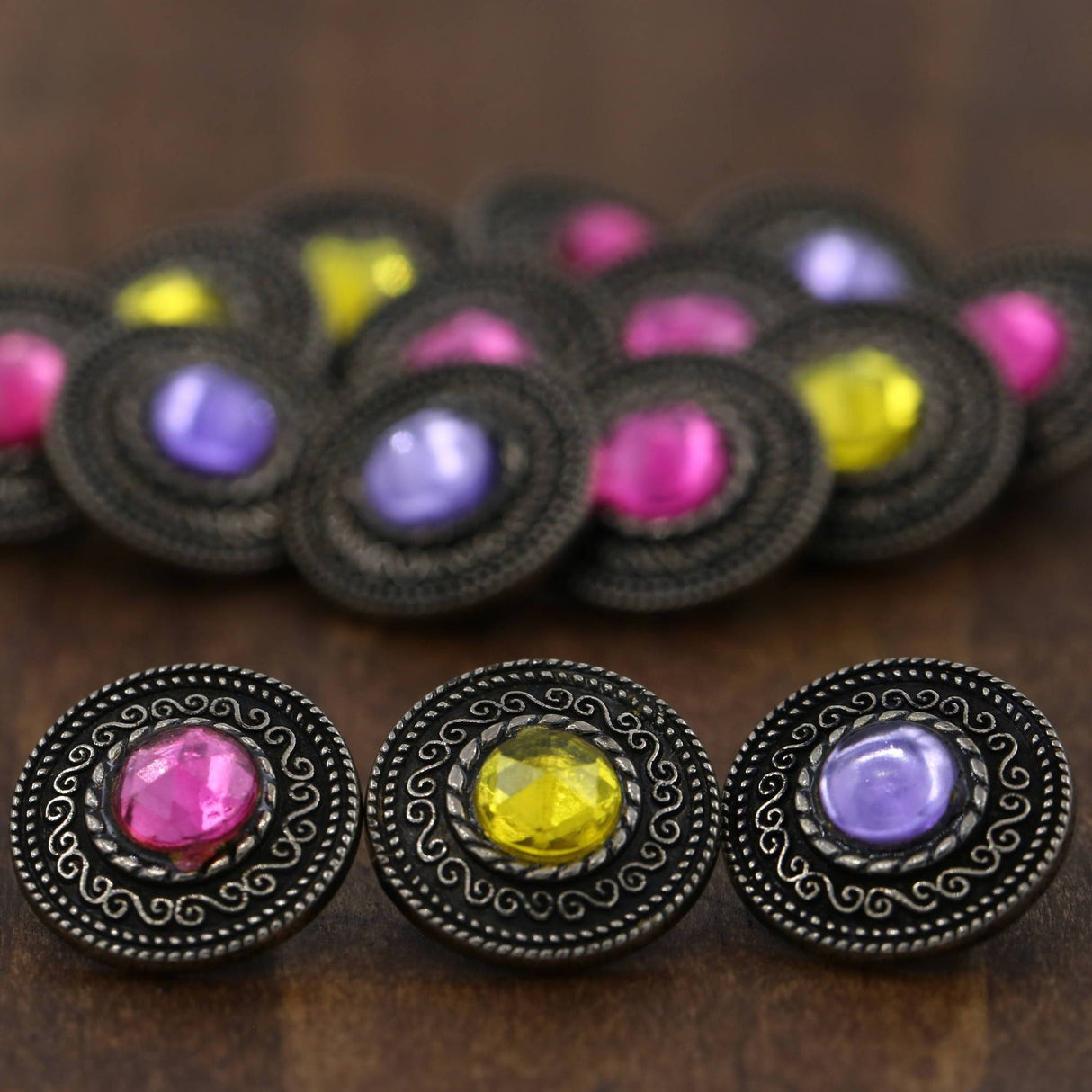 Gemstone Metal Button 15mm 4-Pack