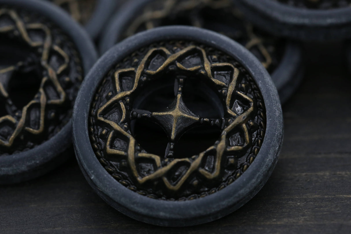 Plastic Button Antique Brass Center Charcoal 23mm
