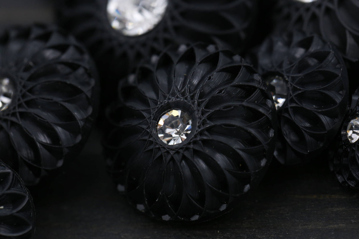 Rhinestone Button Black Plastic