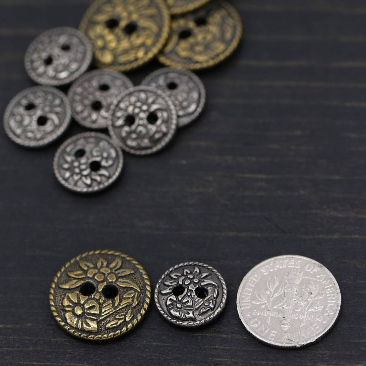 Flower Metal Shirt Button 12-Pack Bronze or Silver