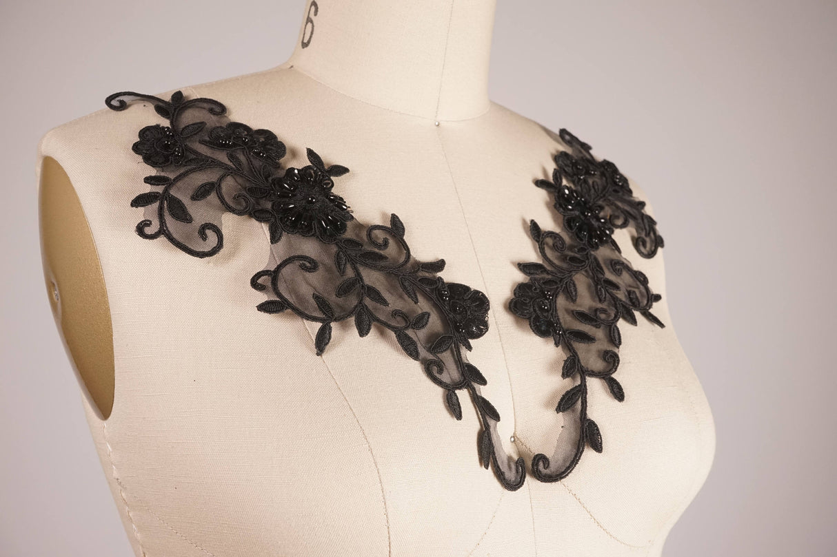 Beaded Sequin Lace Applique Black