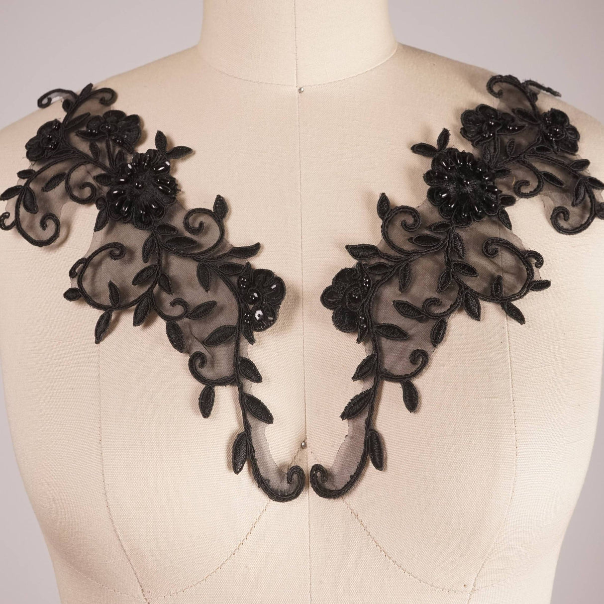 Beaded Sequin Lace Applique Black