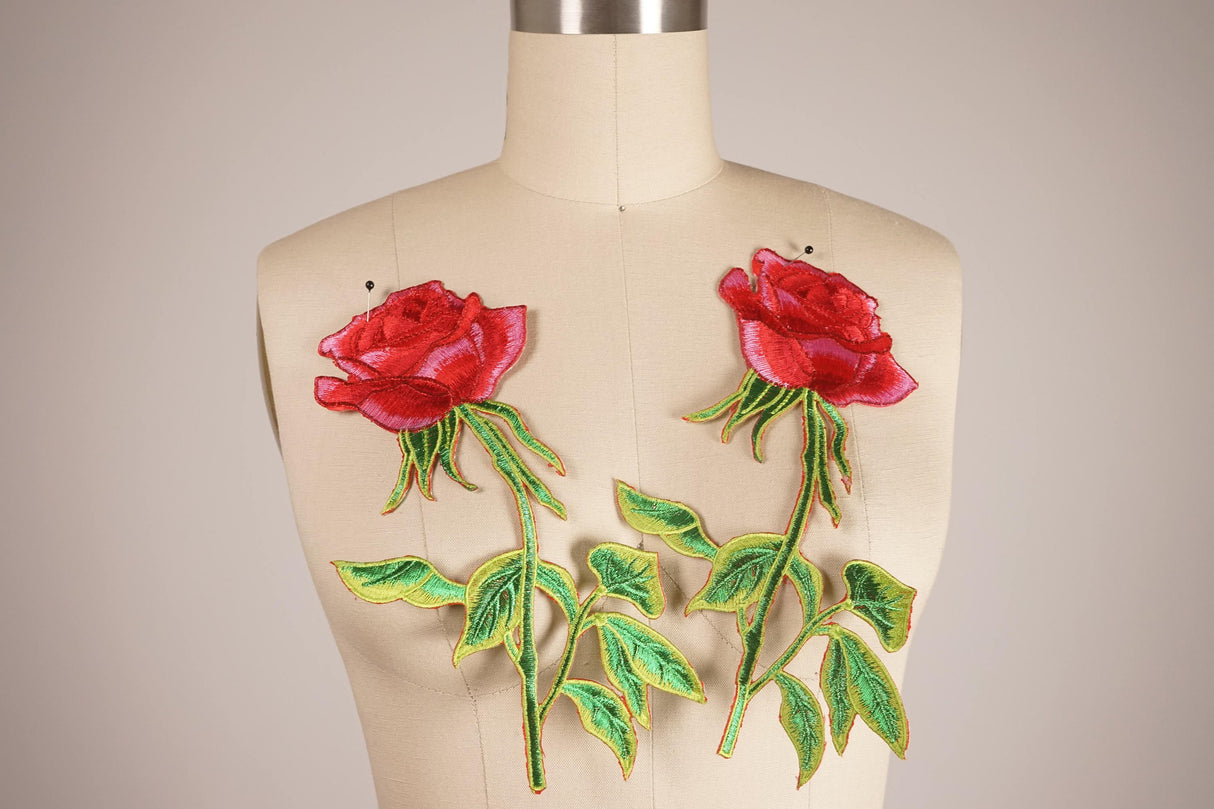 Rose Patch Red Embroidered Iron-On Applique