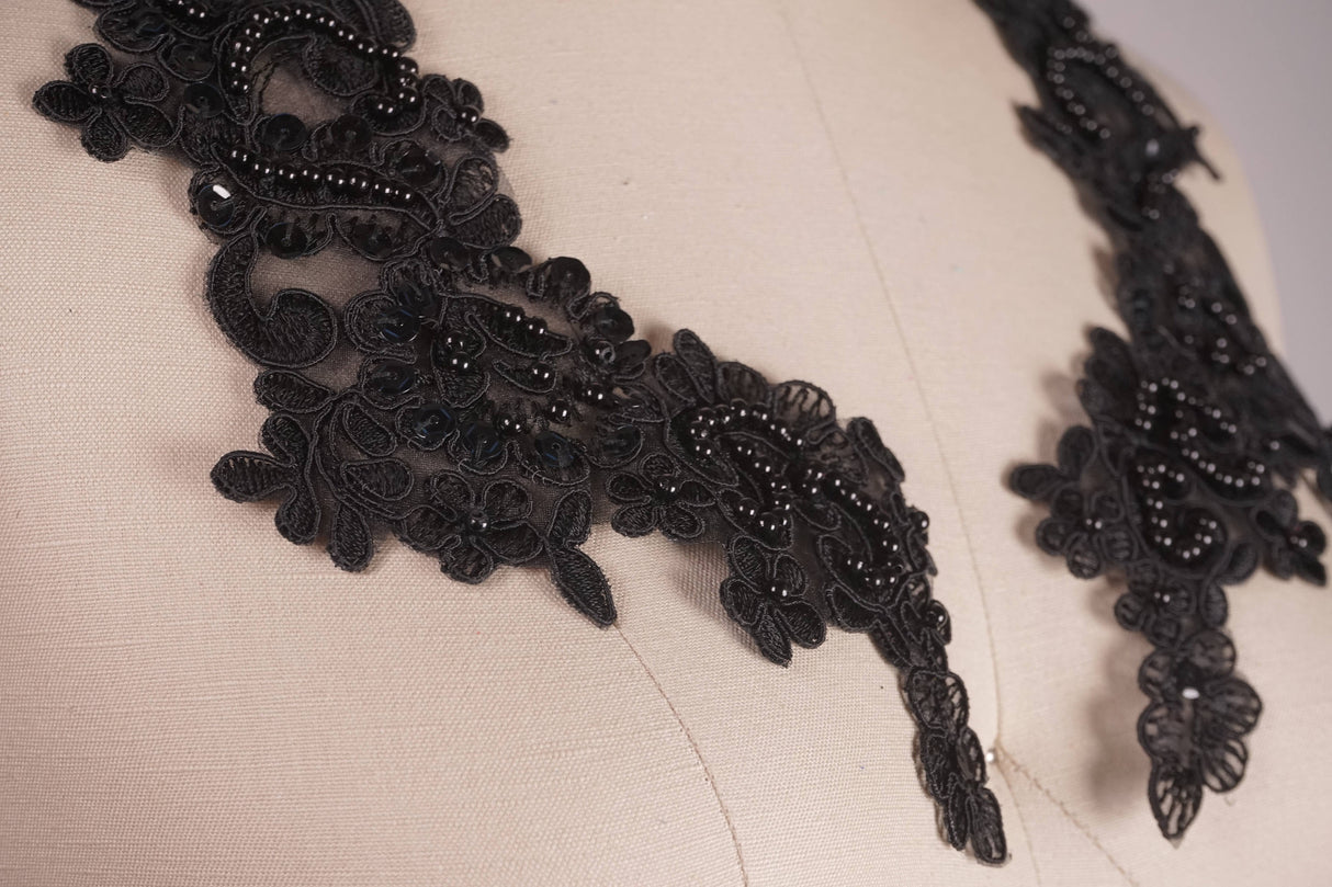 Lace Applique Black Sequined Beaded