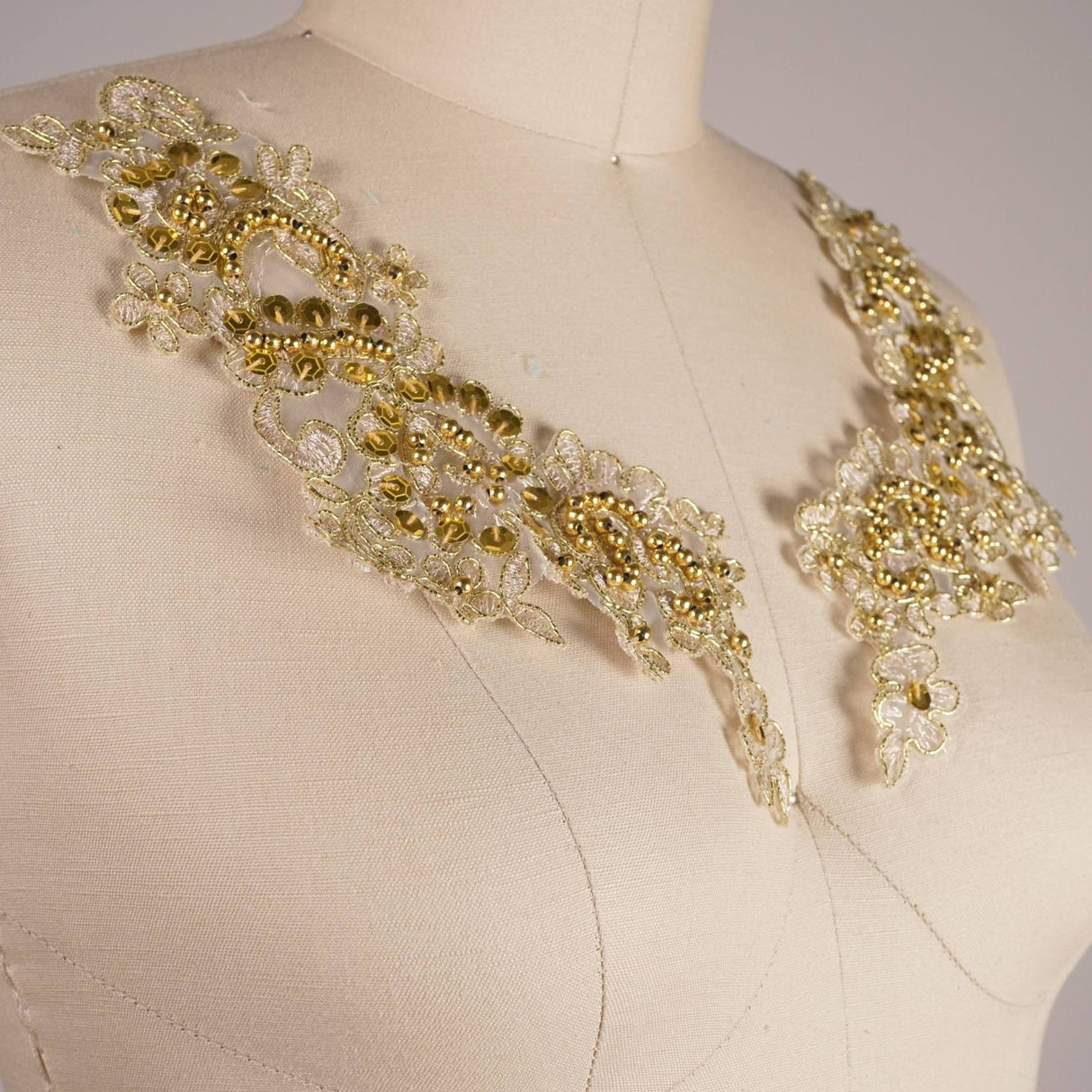 Gold Beaded Lace Applique Pair