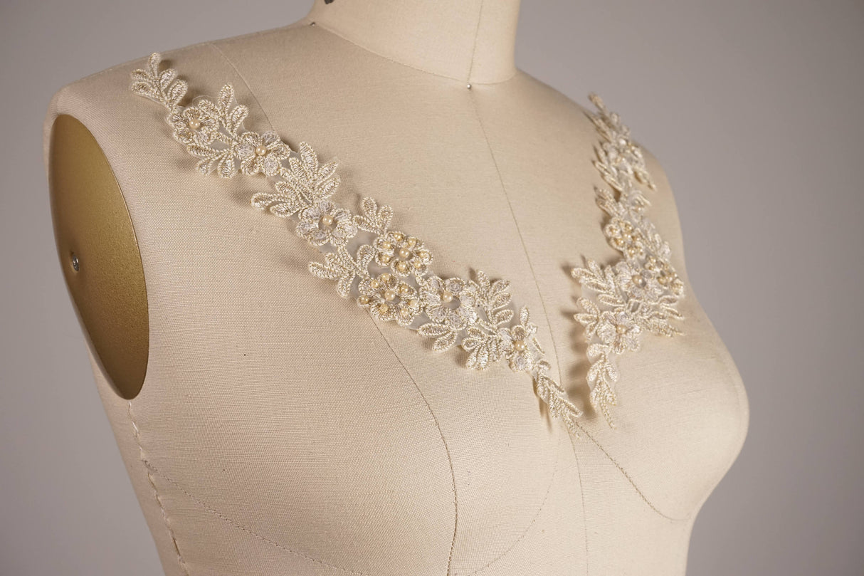 Lace Applique Antique Gold Champagne Pair