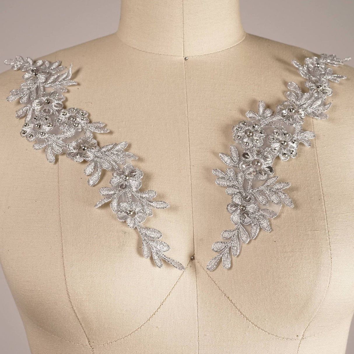 Metallic Silver Lace Applique Pair