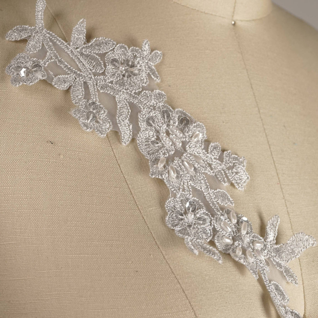 Silver Lace Flower Branch Applique