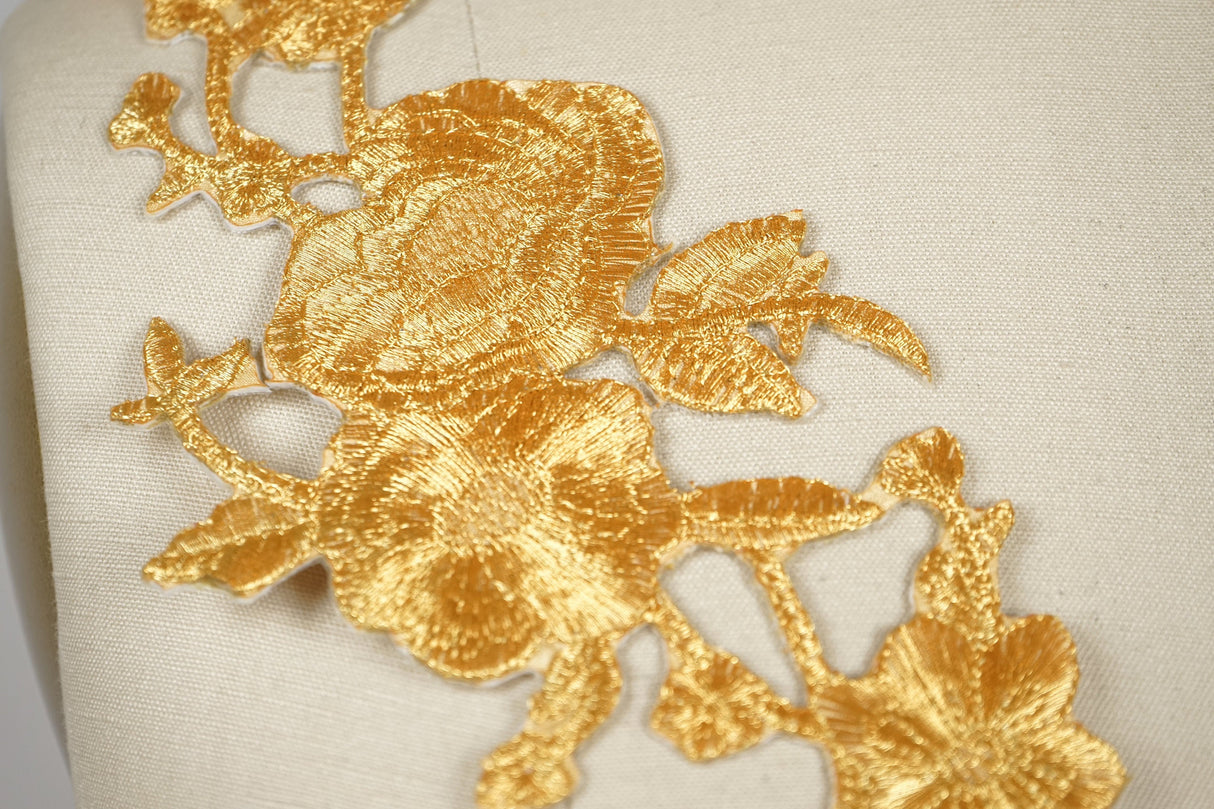 Gold Embroidery Iron-On Flower Patch
