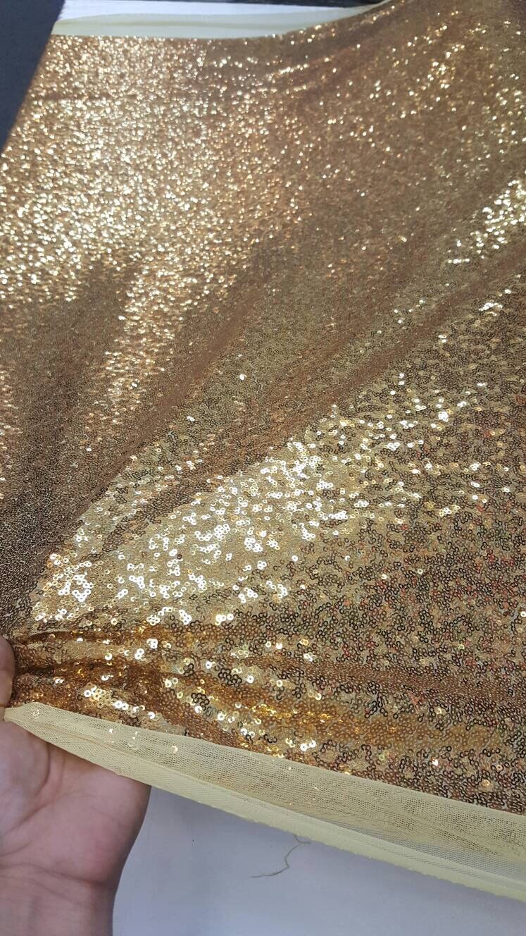 Sequin Fabric on Yellow Mesh Gold