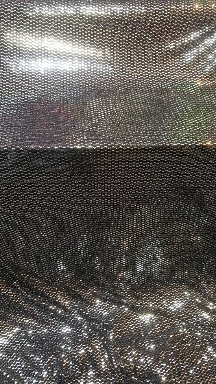 Silver Sequin Stretch Fabric on Black