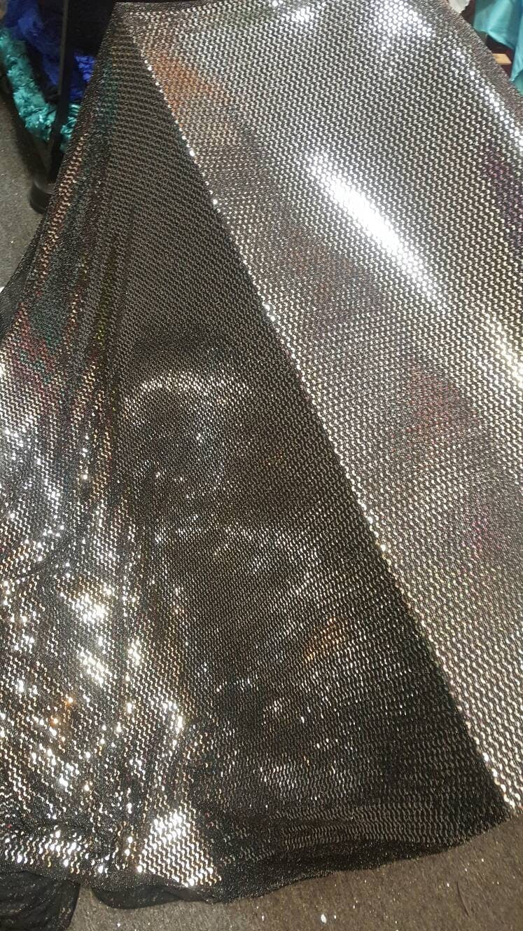 Silver Sequin Stretch Fabric on Black