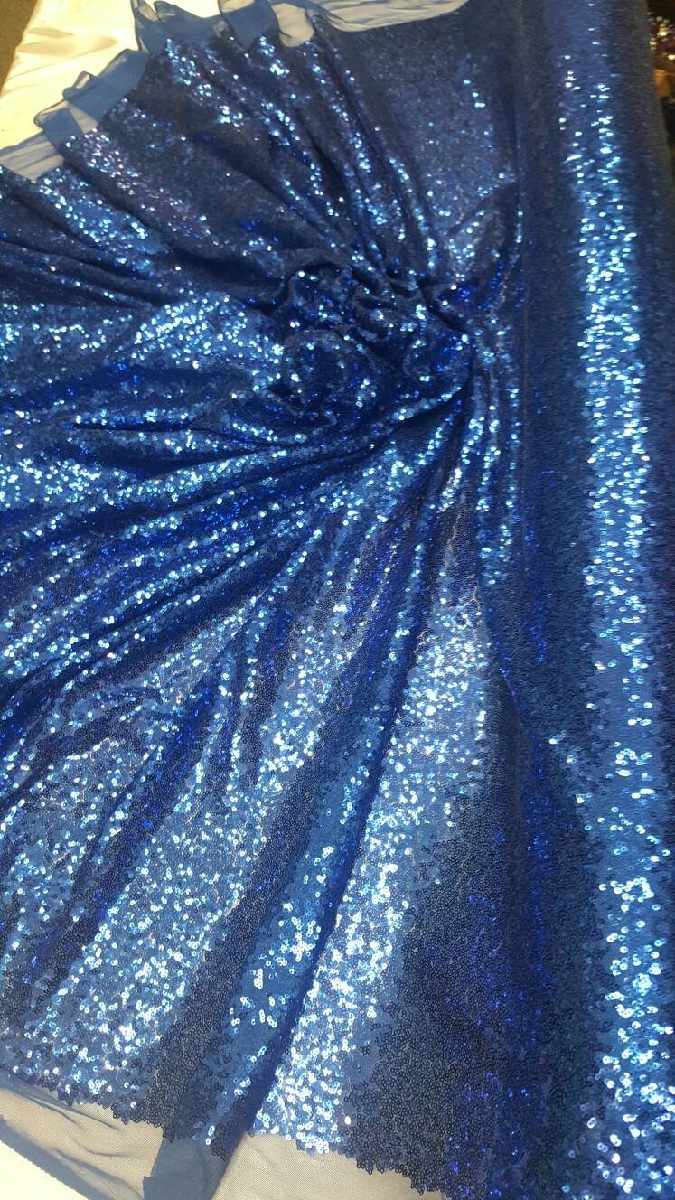 Sequin Stretch Mesh Fabric Royal Blue