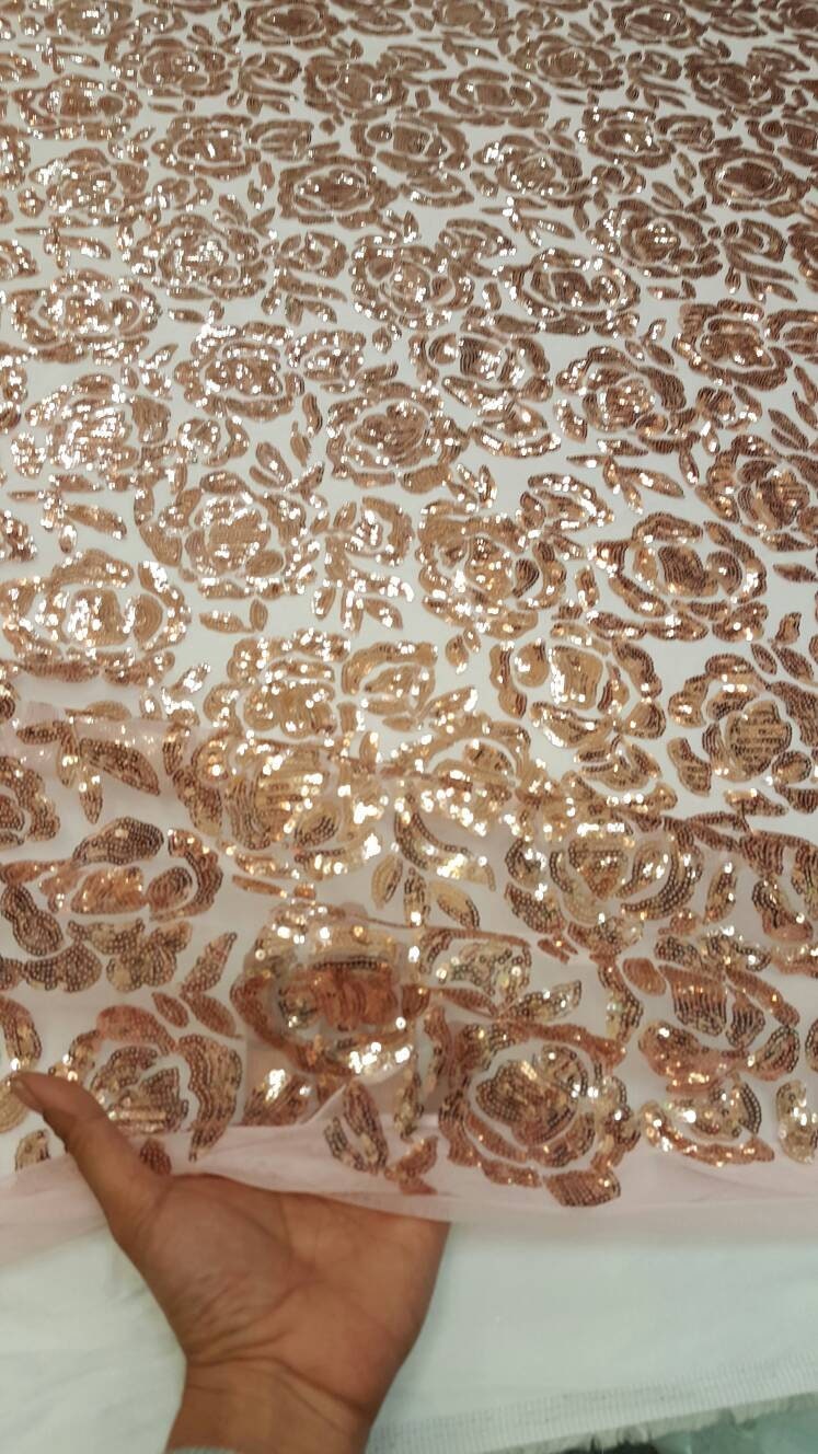 Sequin Lace Fabric on Blush Mesh