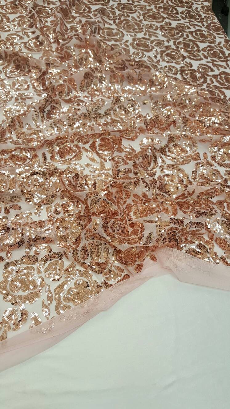 Sequin Lace Fabric on Blush Mesh
