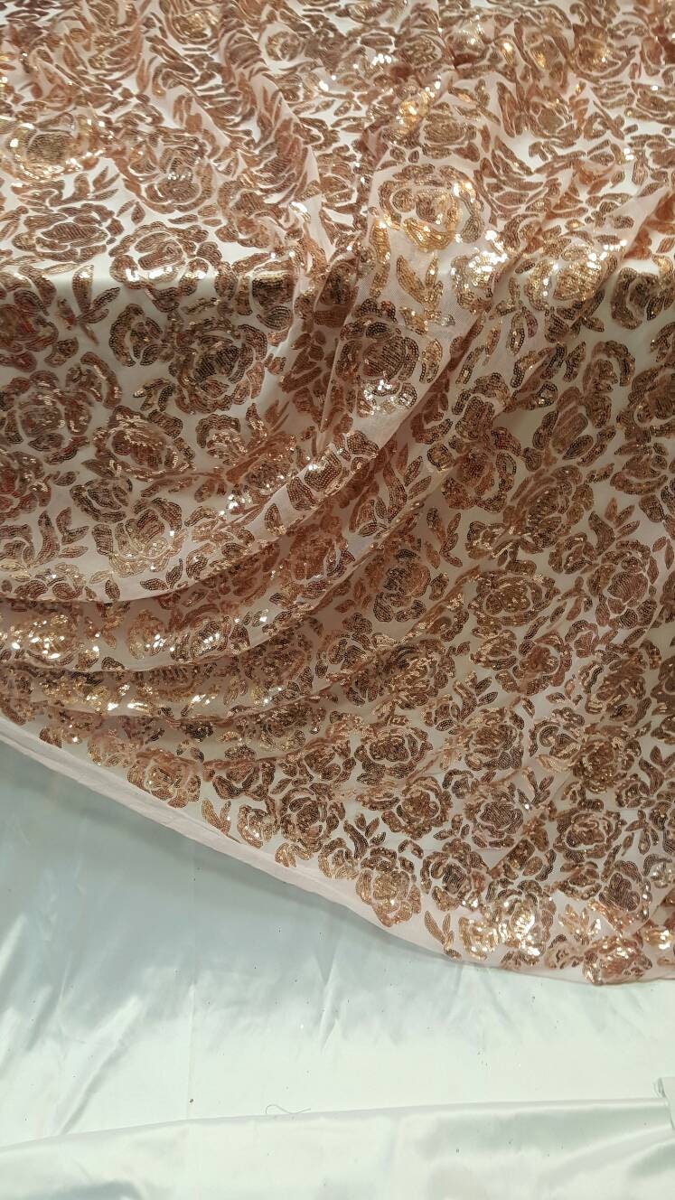 Sequin Lace Fabric on Blush Mesh