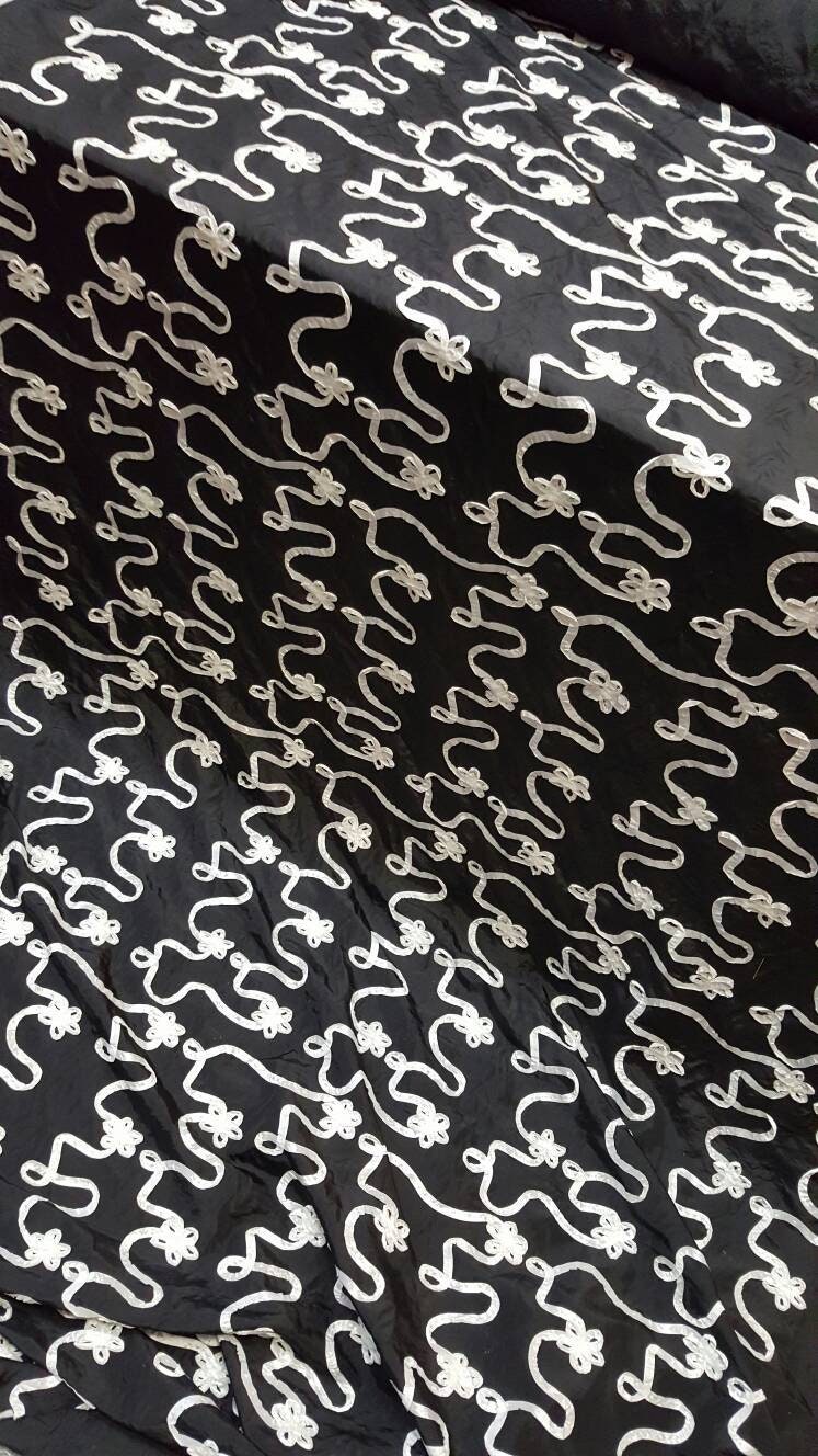 Embroidered Taffeta Black White Floral