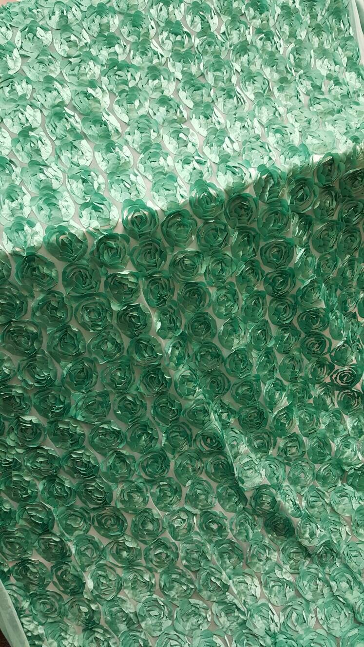 3D Floral Lace Teal Roses on Mesh