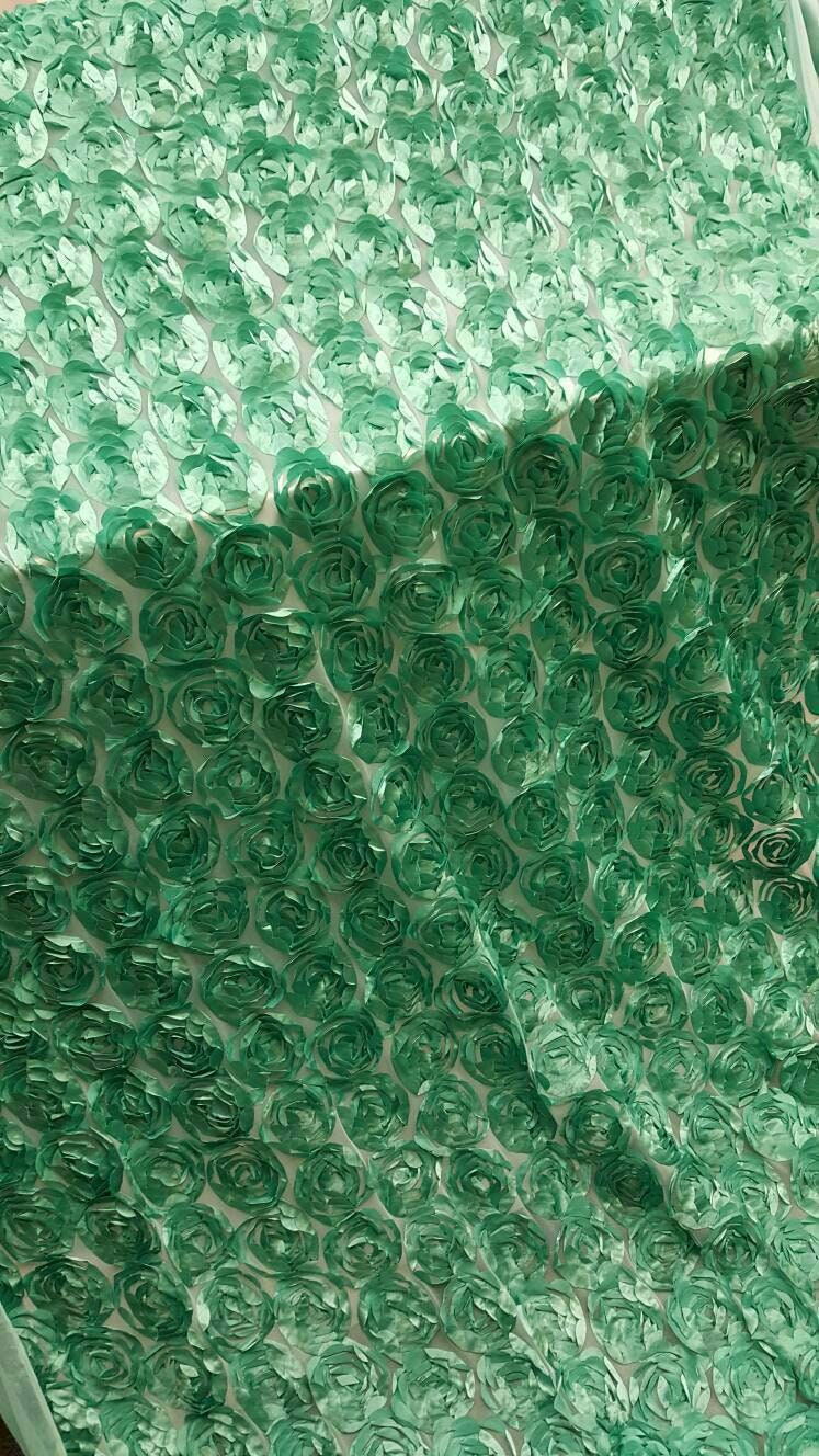 3D Floral Lace Teal Roses on Mesh