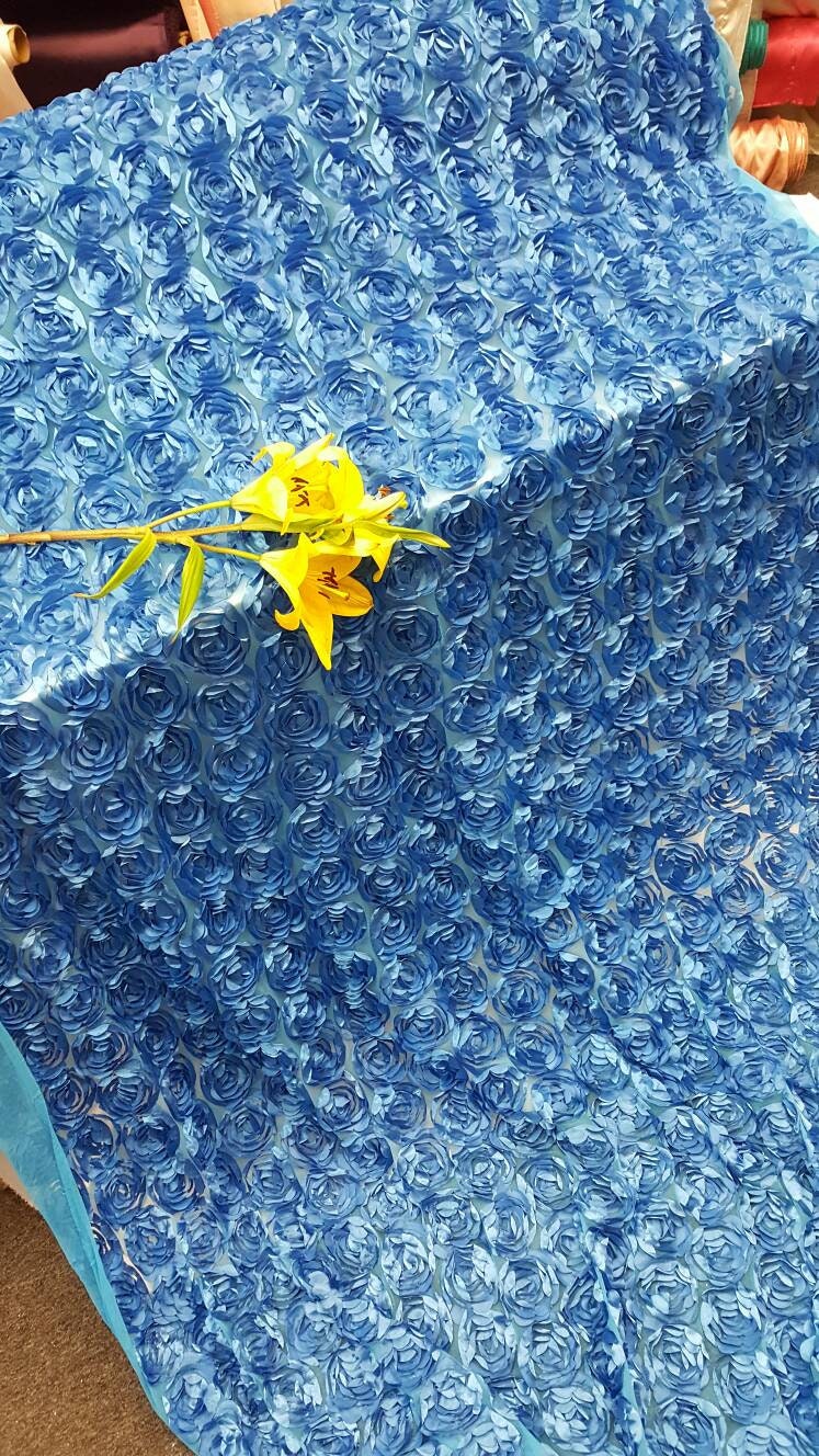 3D Lace Floral Satin on Mesh Turquoise
