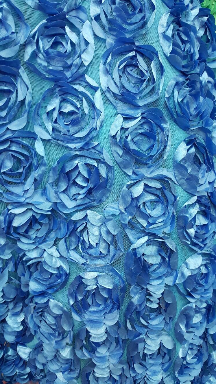 3D Lace Floral Satin on Mesh Turquoise