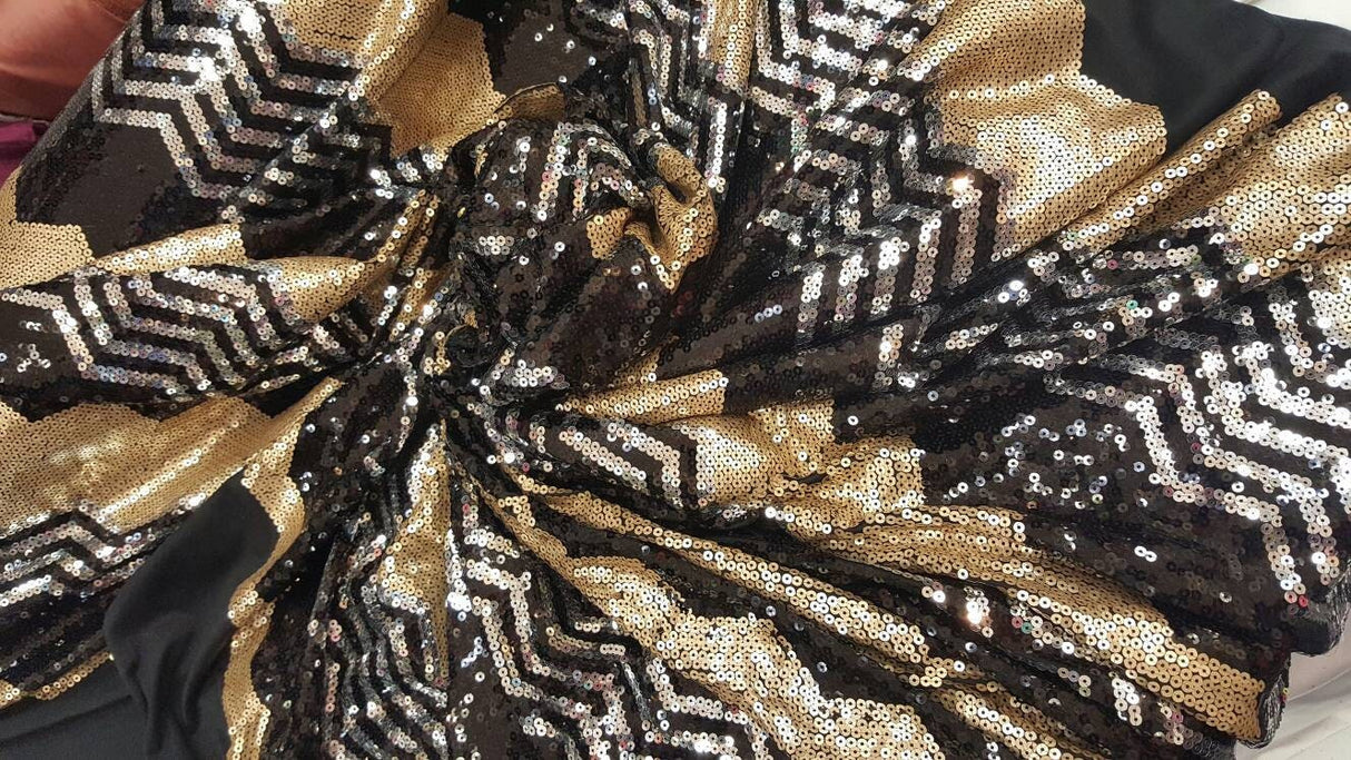 Sequin Chevron Fabric Gold Silver Black